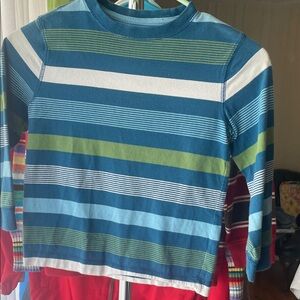 Old Navy Kids Long Sleeve Striped Tee - Blue, Green, White